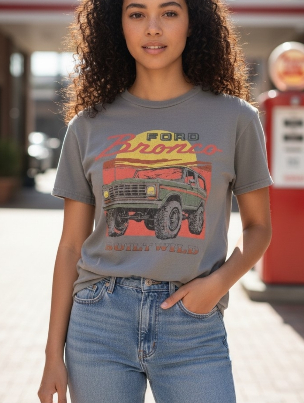 Men's Unbranded Short Sleeve Tee M Gray Red Ford Bronco
